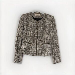 Calvin Klein - Women’s Tweed Zipper Jacket + Skirt grey black white suit size 2